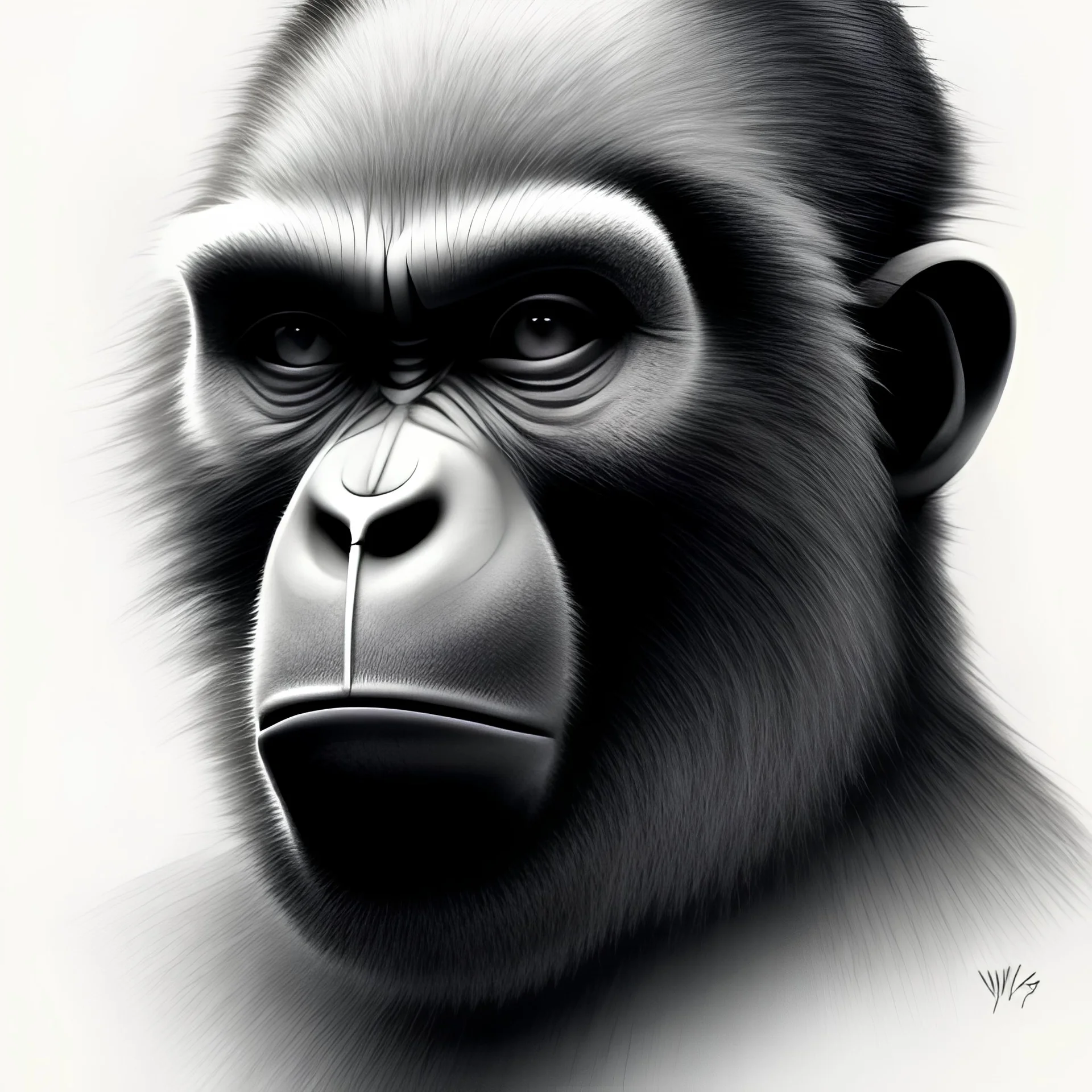 pencil drawing of a mutant ape, monolid, freckles, pencil drawing style, sketch by Van gogh