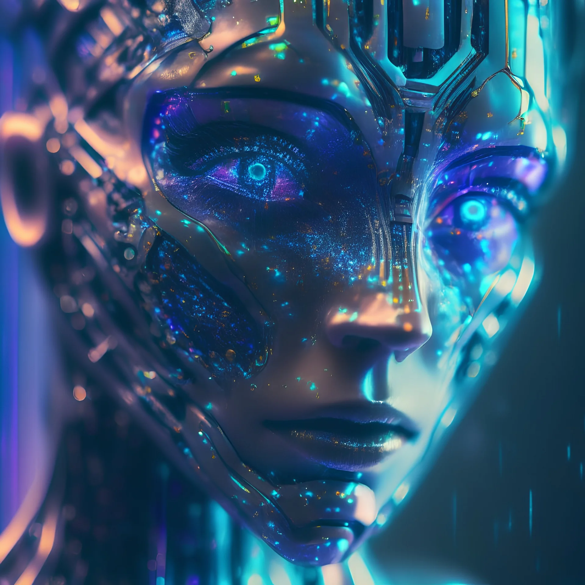 combined cybernetic and holographic, 8k, macro photography,