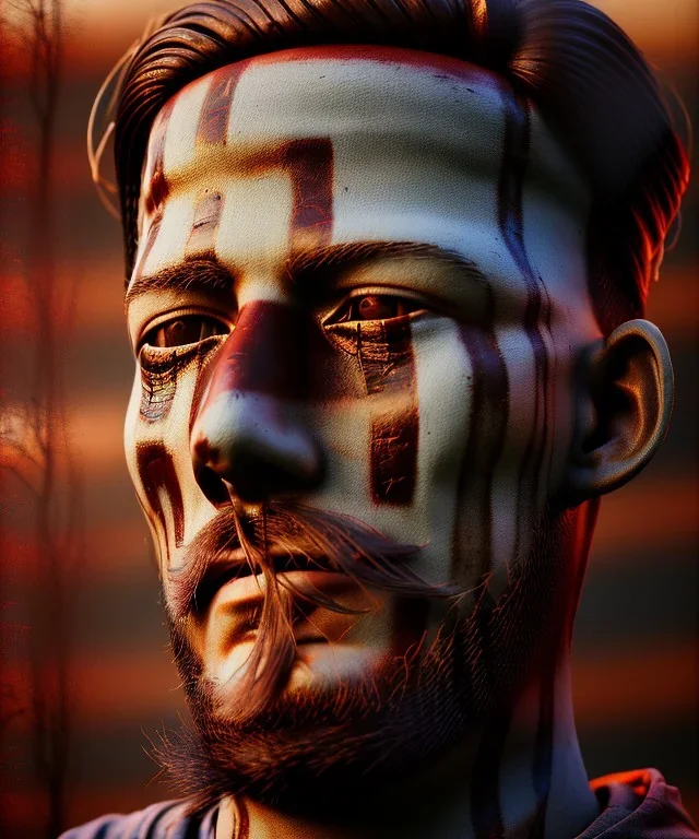 an abstract painting of rusted wood, Viking style, 8K, a Highly detailed stunning full frame portrait of a man with a woman, wide-angle view, a realistic face, volumetric lighting, volumetric clouds