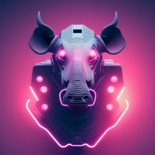 A beautiful portrait of a cyborg rhino pink neon color scheme, high key lighting, volumetric light high details psychedelic background