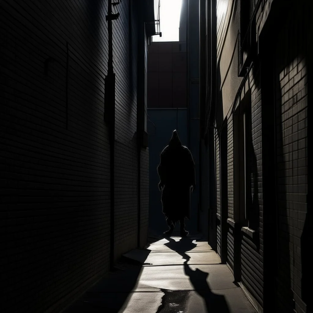 inhuman shadow looming over an alleyway