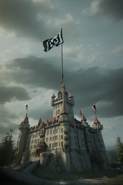 Nazi castle with nazi party flag