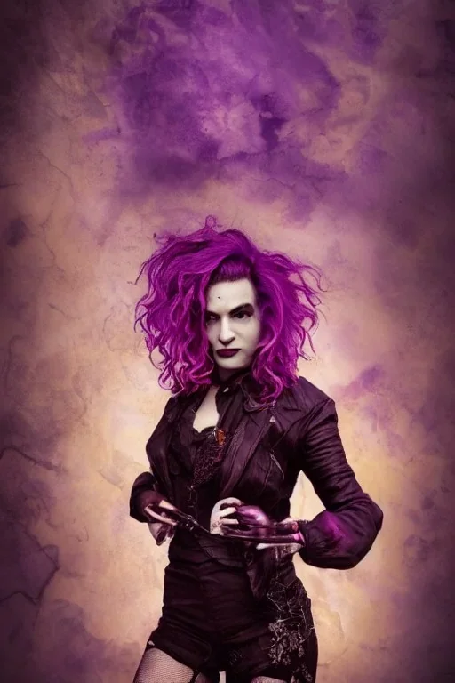 A portrait post-apocalypse of Lana Wachowski,transgender ,sin city, beauty,death,paranormal,eatheral,realistic,sharp,urple,red,fire,adorable,armaggedon,deep colours ,fire,purple,red,gold,dark,cinamatic,fantasy,demon,hell,sci-fi fantasy style, volumetric lighting, particales,highly detailed,cinamatic,ignore NSFW , masterpiece, best quality, black skinned, sparkling eyes, sun light, 8K, high