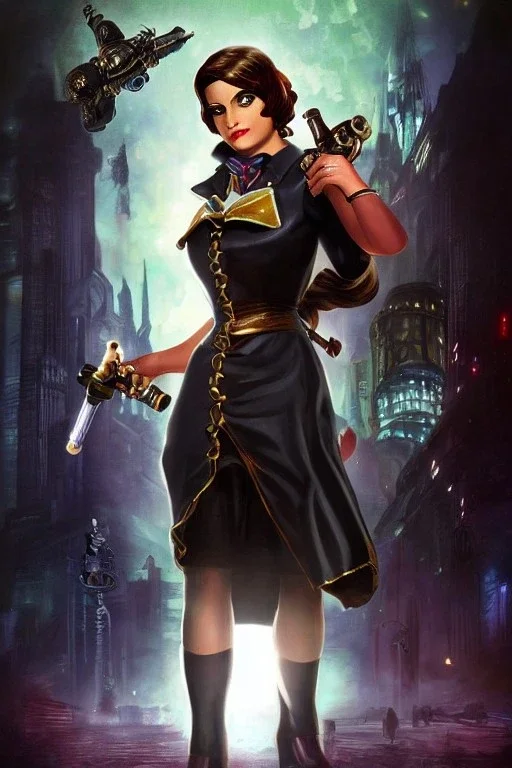 Full body portrait, painting, medium shot lady style of BioShock