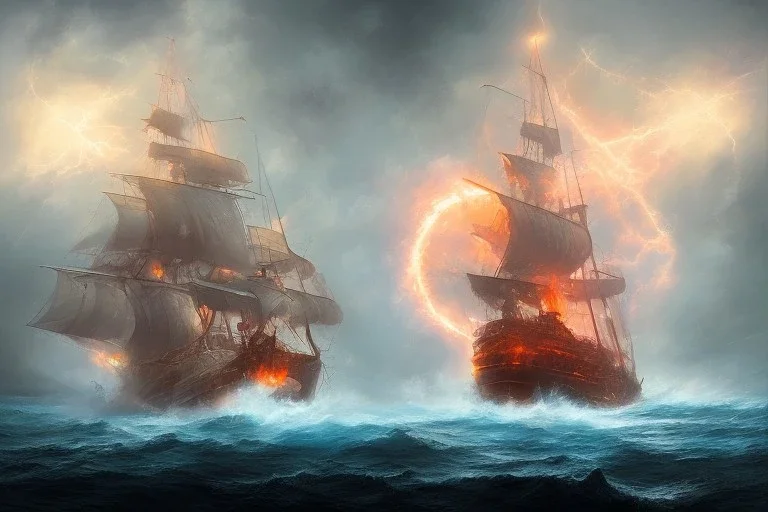 old ship fire lightning