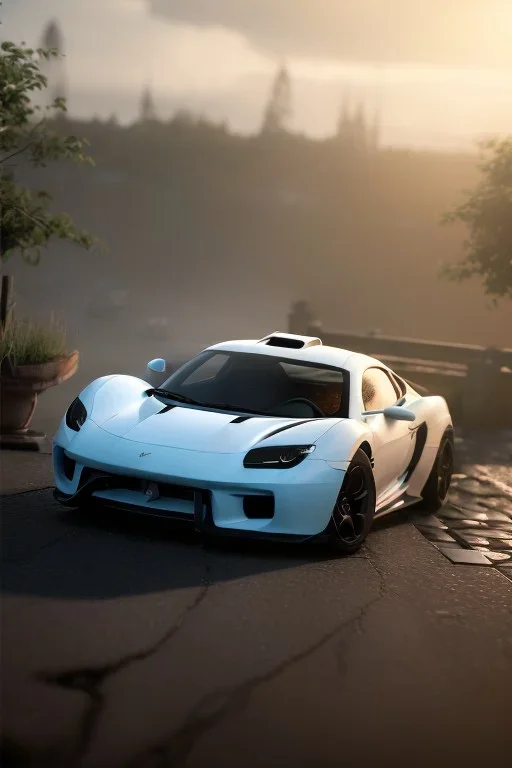 photo of a ultra realistic,hyper car, dramatic light, pale sunrise, cinematic lighting, battered, low angle, trending on artstation, 4k, hyper realistic, focused, extreme details, unreal engine 5, cinematic, masterpiece, art by studio ghibli, intricate artwork by john william turner