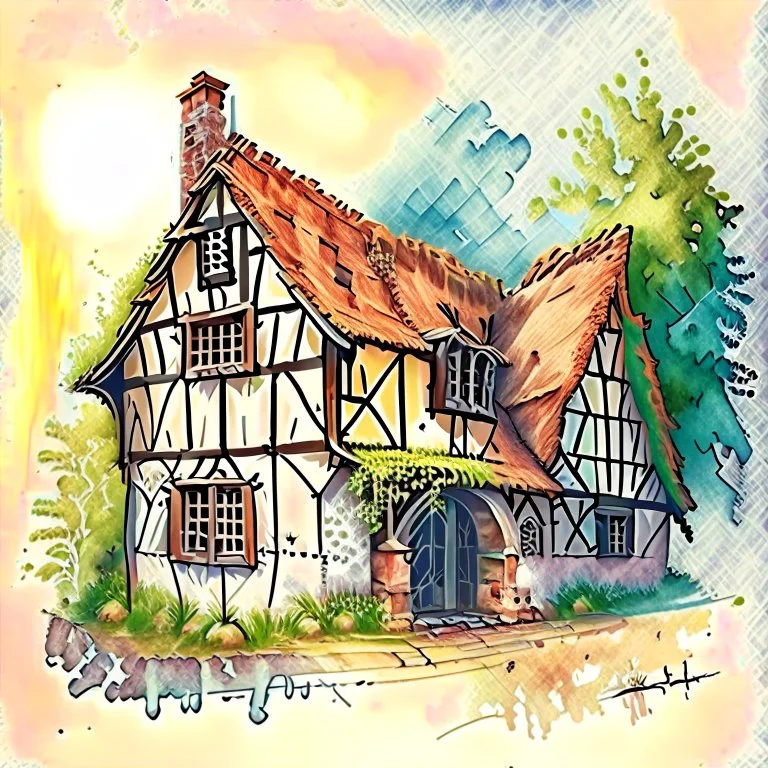 watercolour medieval house