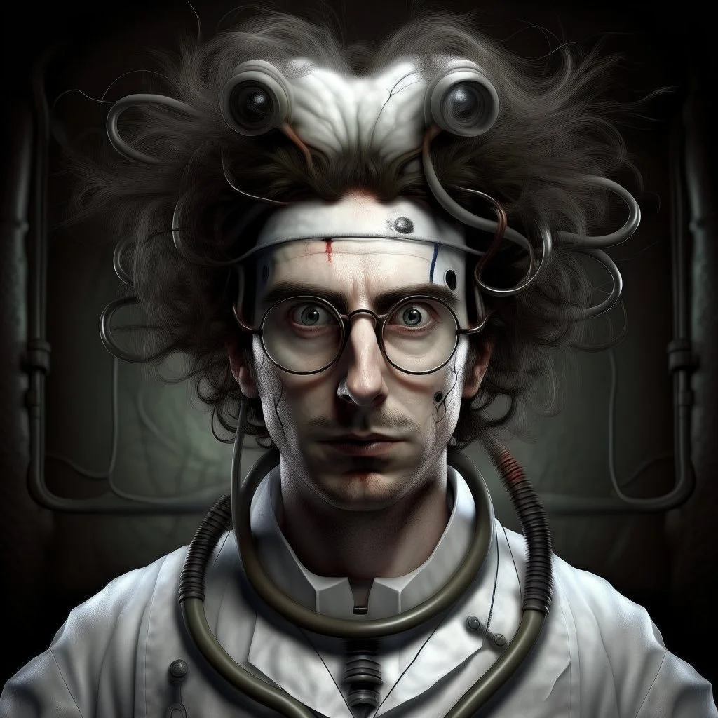 27 year old crazy-hair submarine medic white clothes realistic grimdark portrait