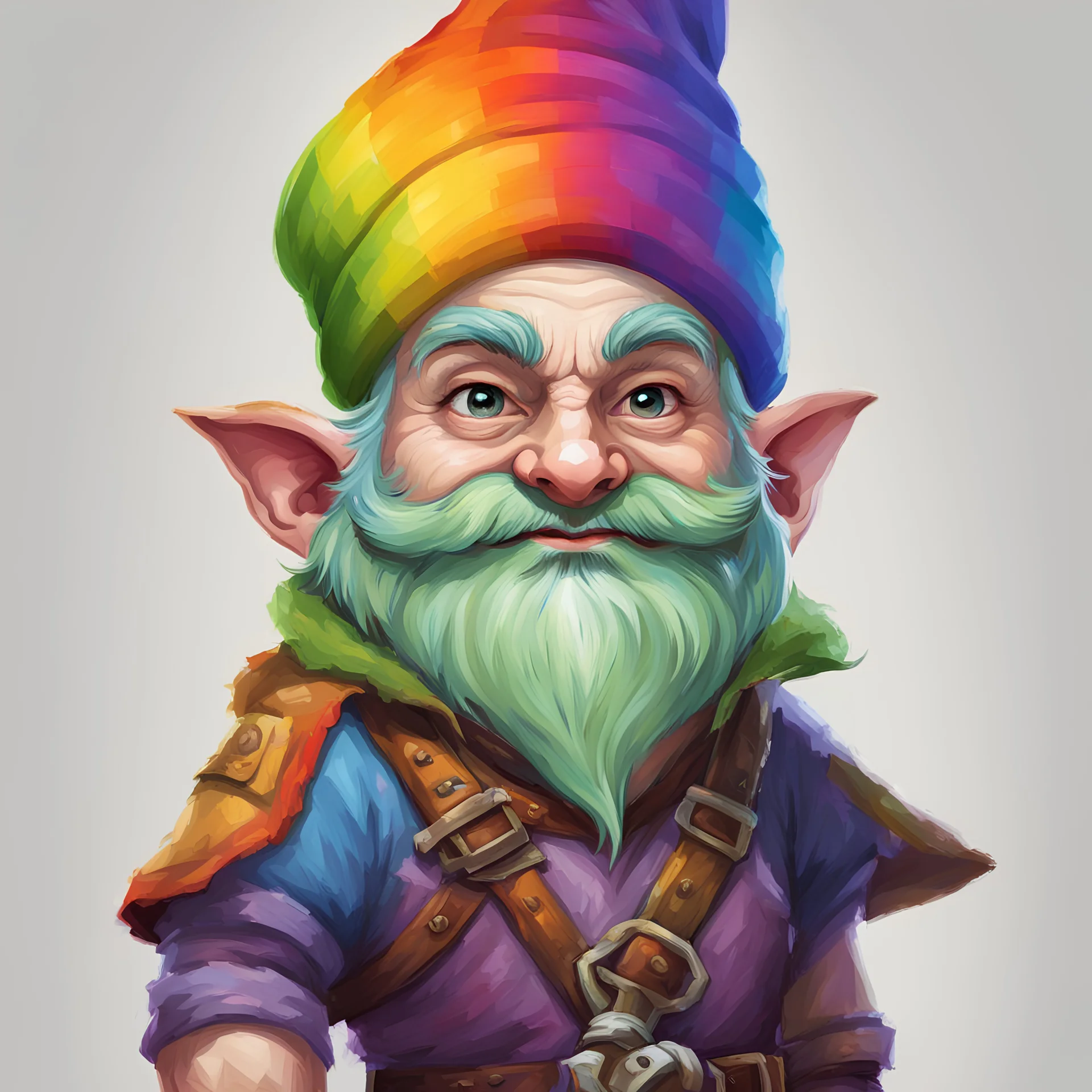 dnd, portrait of rainbow gnome in gay cloth