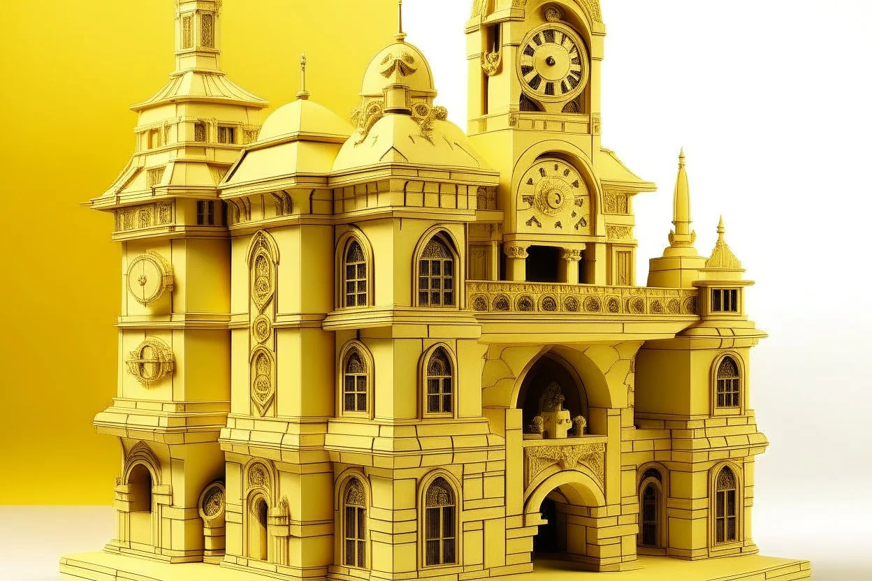 A light yellow clockwork chateau designed in ancient Egyptian architectures and sculptures