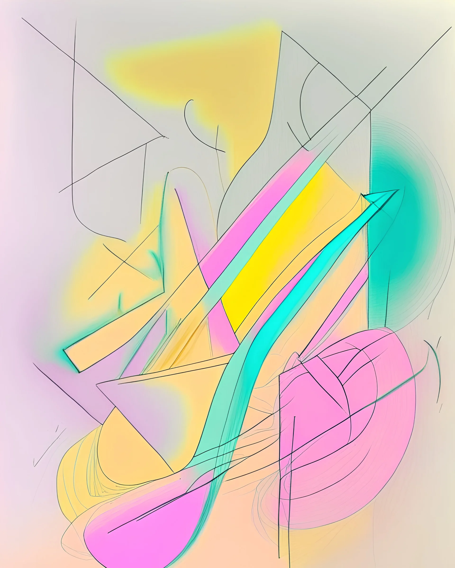 Abstract pastel painting with sketchy pencil outlines