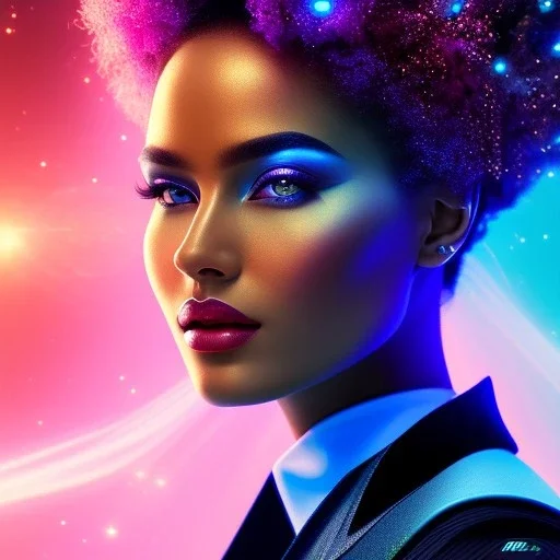 cosmic woman,highly detailed, hyper-detailed, beautifully color-coded, insane details, intricate details, beautifully blue color graded, Cinematic, Blue Color Grading, Editorial Photography, Depth of Field, DOF, Tilt Blur, White Balance, 32k, Super-Resolution, Megapixel, ProPhoto RGB, VR, Half rear Lighting, Backlight, non photorealistic rendering