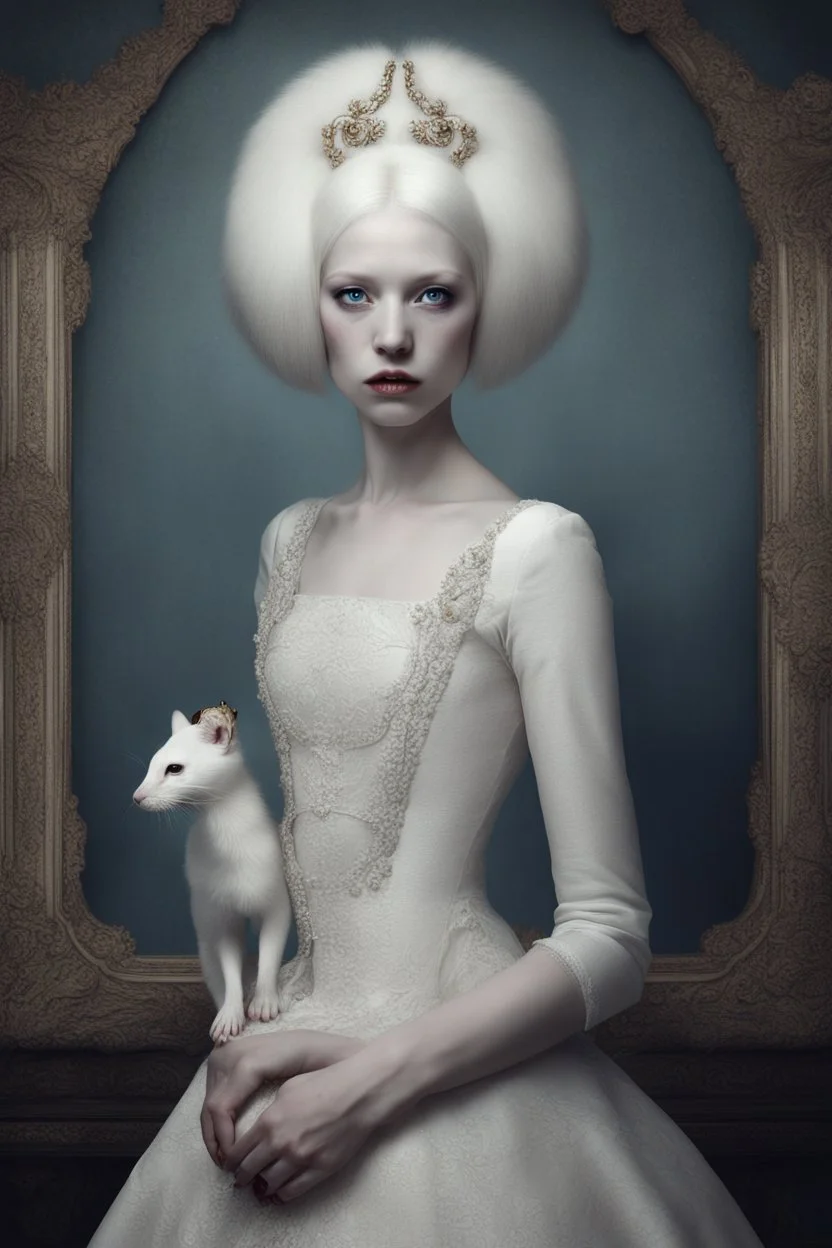 lady with ermine-head, albino, bizarre, surreal, darkmood by natalie shau