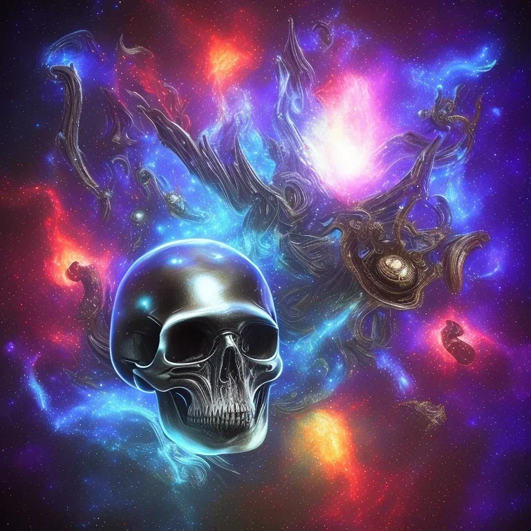 metal magic MUSHROOMs stars galaxy SPACE lANDSCAPE BURNING IN BLUE FLAMES hellfire abyss Fallen angel Faust skull