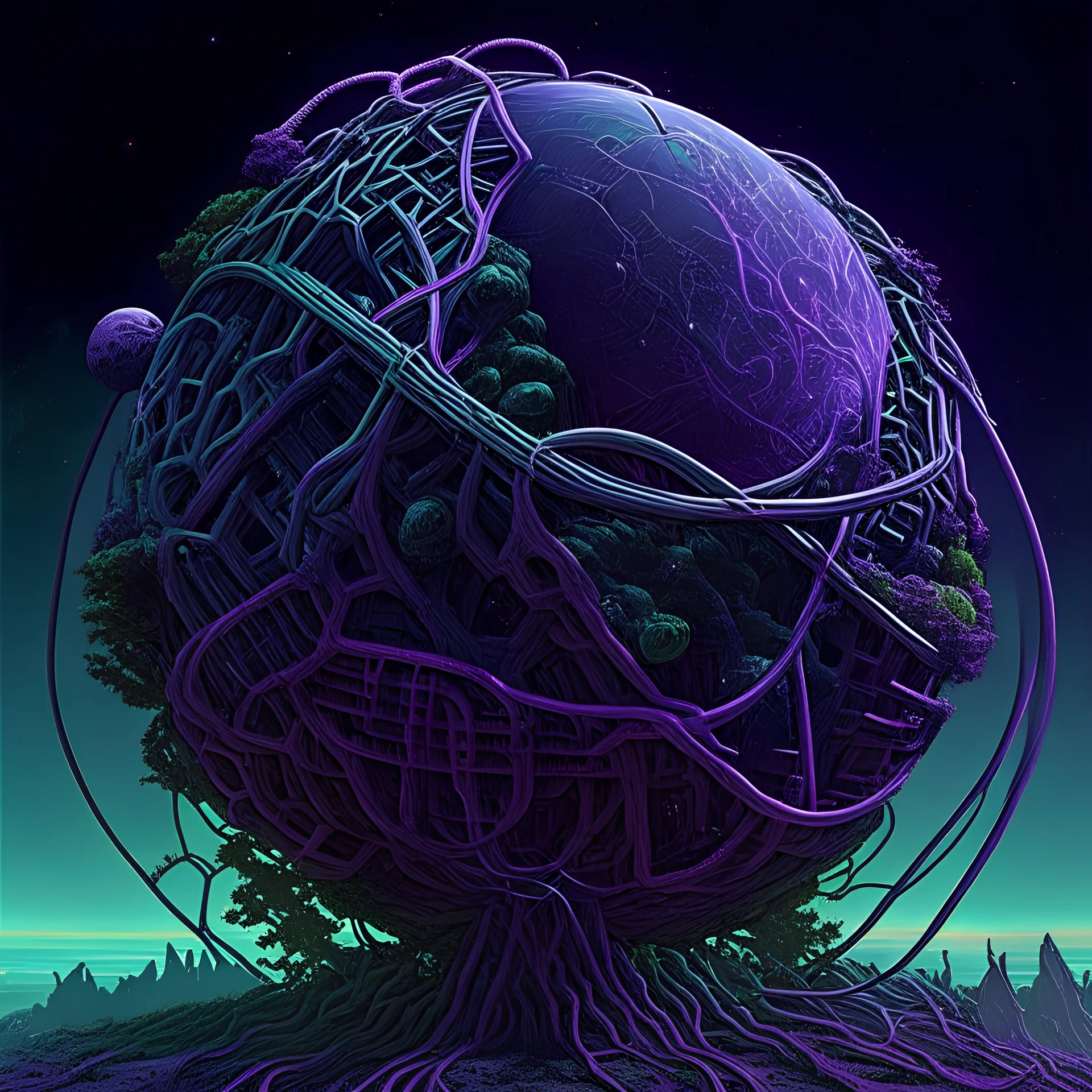 a cabled planet from the game no man's sky if H.P Lovecraft were to design it