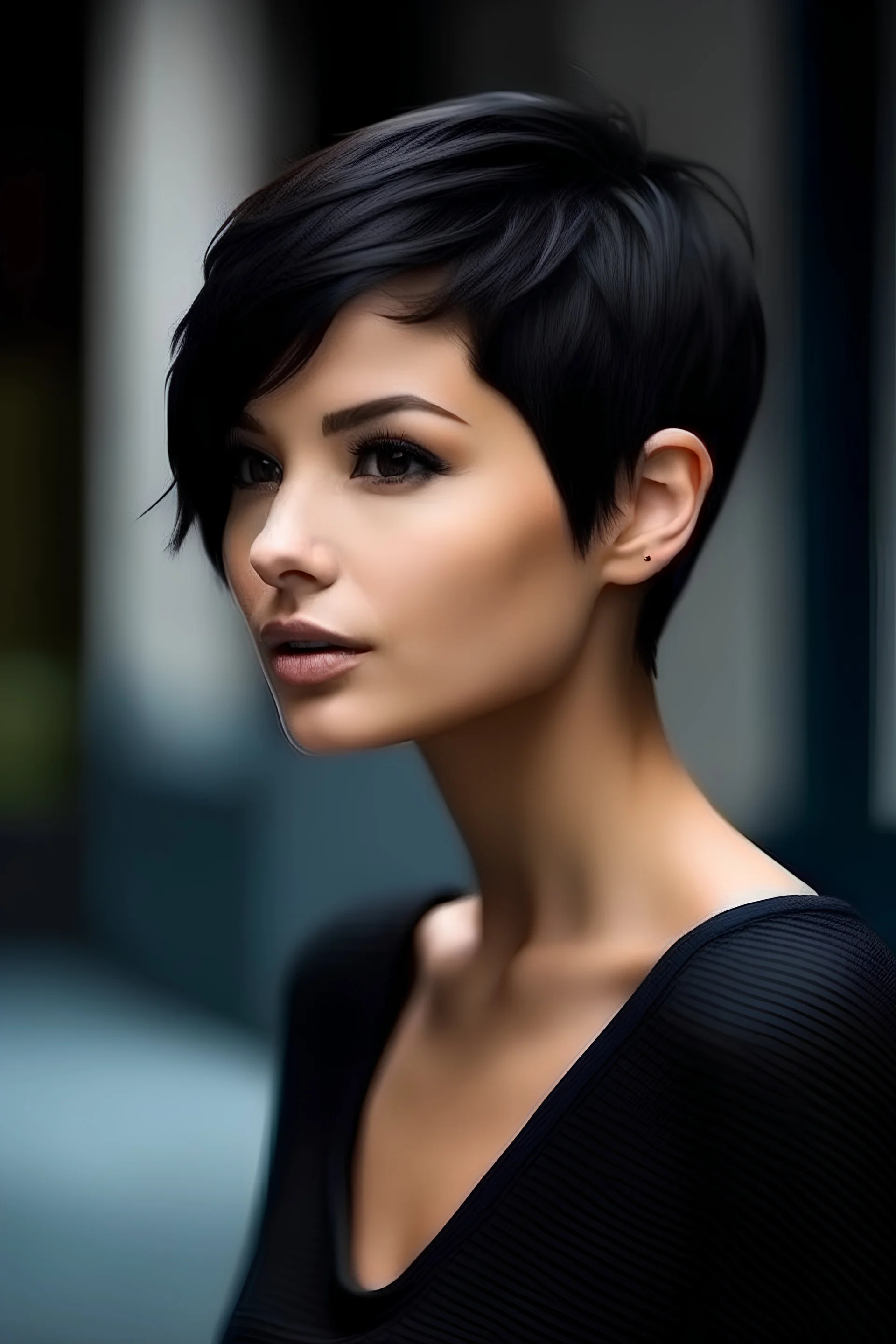 Schöne Frau mit einem schönen hintern und schwarzen kurzen haare