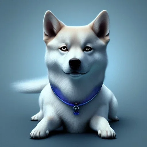 albino shiba inu, ethereal blue violet aura, orbs