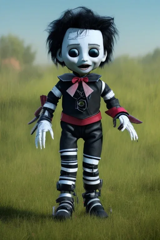 Edward scissorhands toddler, full body, jump, bokeh, hyper realistic