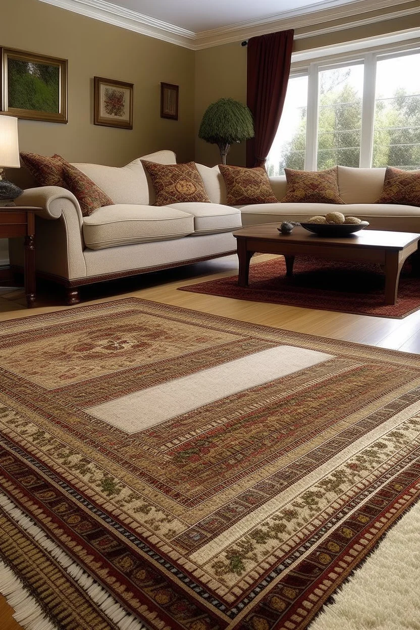 سجادة منقوشة بلون فوشي في غرفة جلوس فاخرة