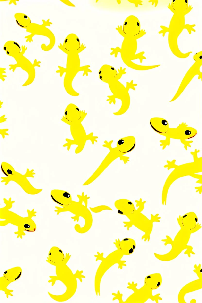 Lots of little tiny cute cartoon newts on a golden background