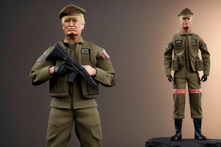 G.I. Joe doll soldier Donald Trump, gun,boots, helm, beret, high definition