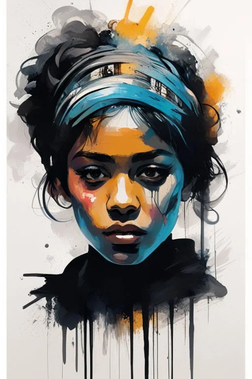 An ultra realistic poster for a young girl from North Africa word sign as “street art ”, by Daniel Castan Carne Griffiths Andreas Lie Russ Mills Leonid Afremov, black background