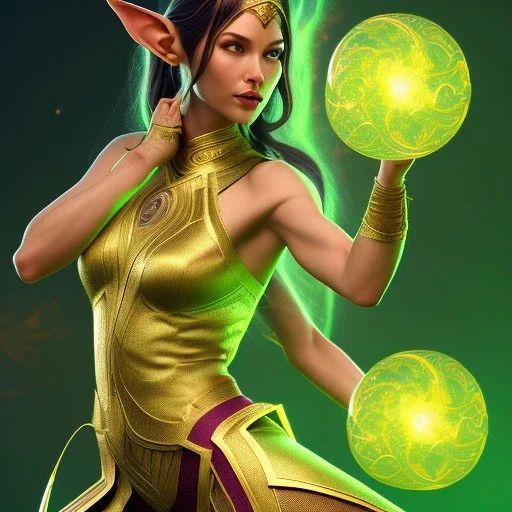 swirl, power surge, flames and sparks ,dhalsim as elven yoga master, 4k, Highly Detailed, perfect eyes, Digital Illustration, Cinematic Lighting, Realistic, Sharp Focus, Centered, Beautifully Lit, Bioluminescent by Stanley Artgerm Lau, totally green background, the greenest color