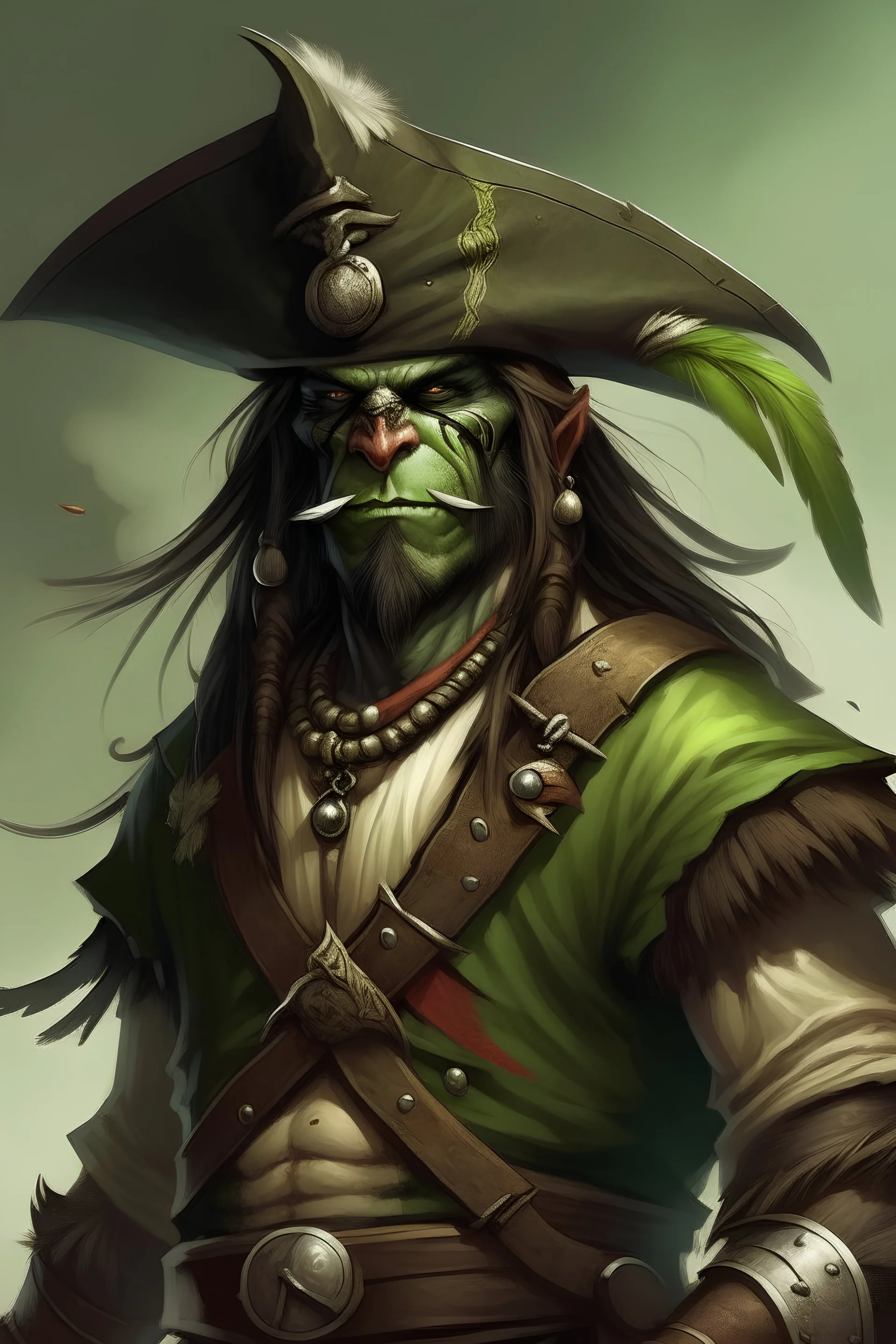 Half Orc, Swashbuckler, Pirate, Rapir, Feather on Hat