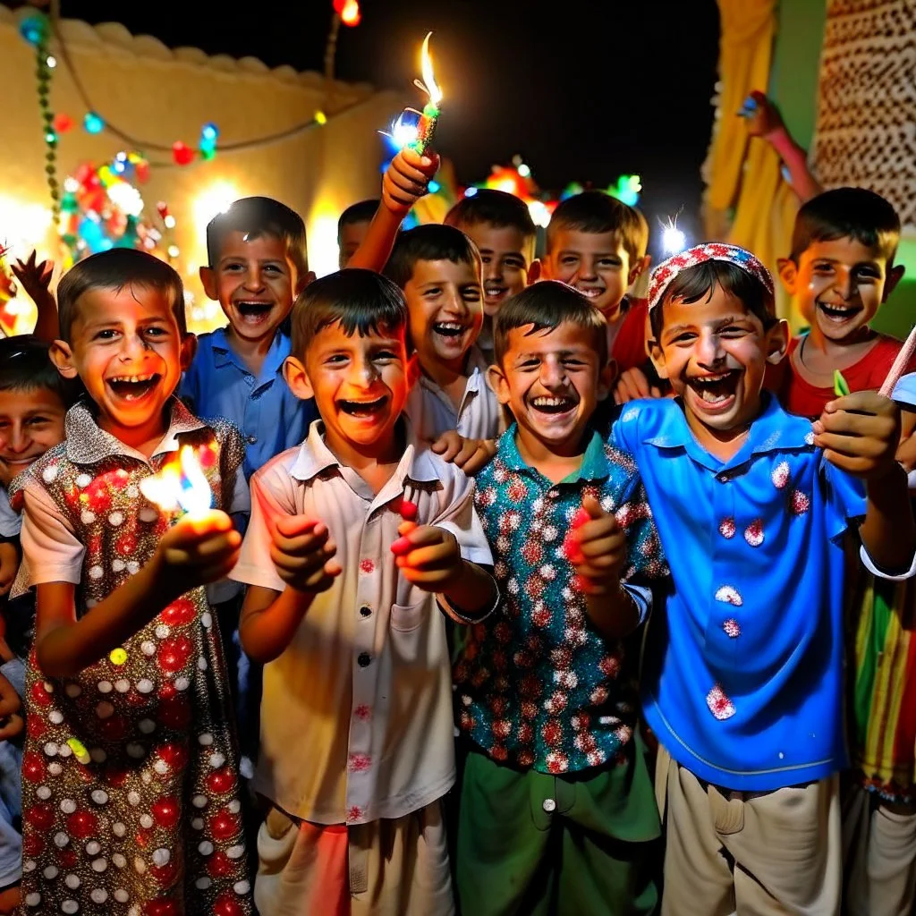 Libyan children celebrating end of ramadan