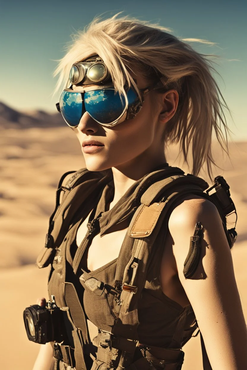 [bokeh] Tank Girl peers out across the blasted desert landscape, her aviator shades shielding her eyes from the blinding glare of sun on sand. The weirder the better, as strange vistas stretch all around under the bleached blue sky. It gets worse every year. They always want something new. Bigger monsters. Odder outsiders eking out survival in the wastes. You dig deeper into my dreams. You feel it, you know... whatever I draw... You know you can stop it... You won't stop it. You live through you