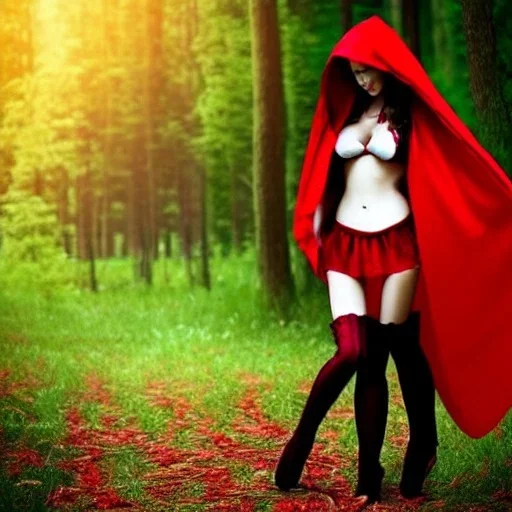 sensual touch with flirty, gorgeous red riding hood