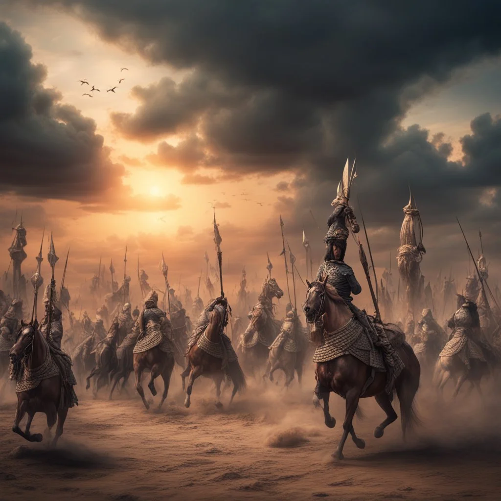 Hyper Realistic Karbala Prehistoric War Background at cloudy sunset