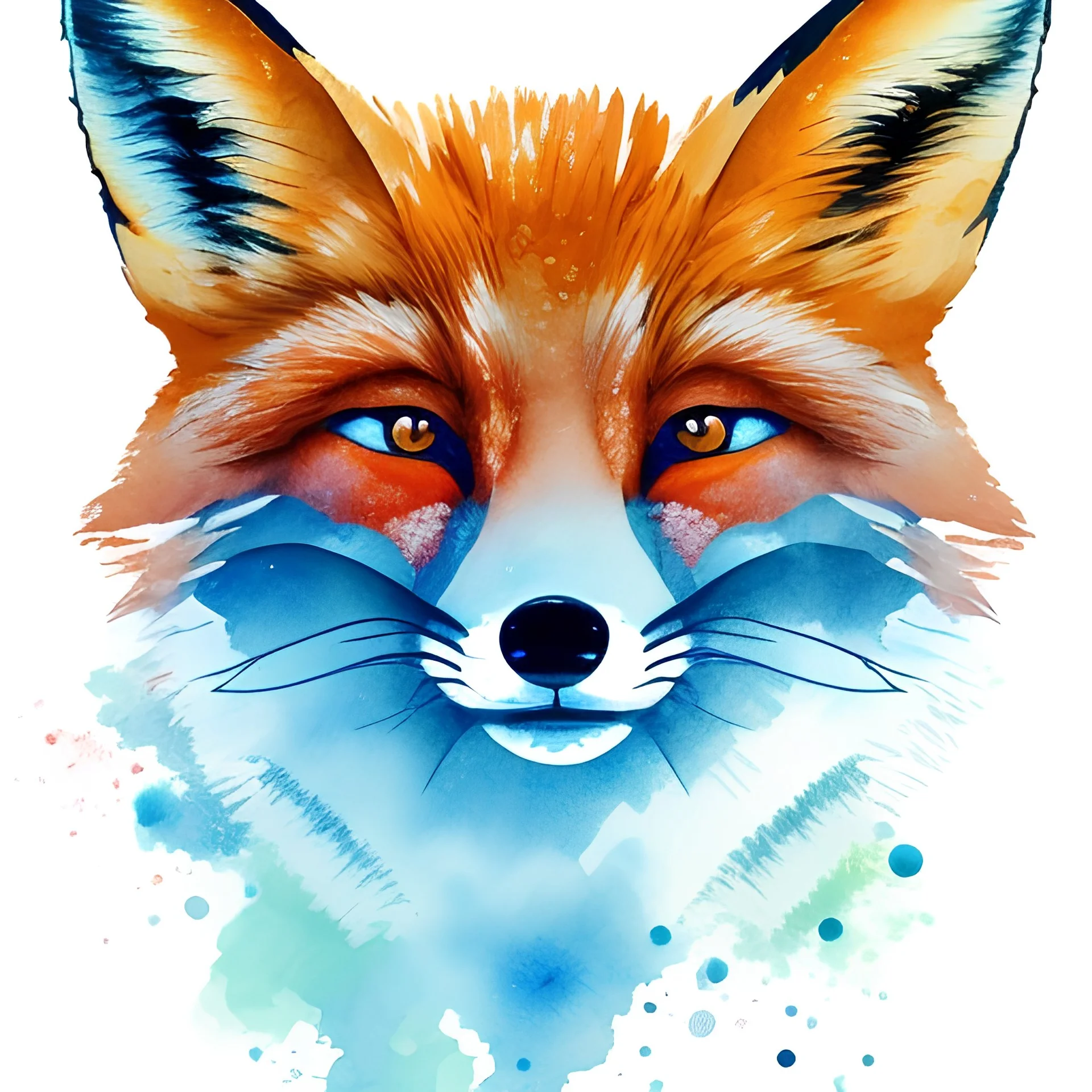 watercolor outline of fox filled with space background, 8k ultra realistic, beautiful, minimalist, white background