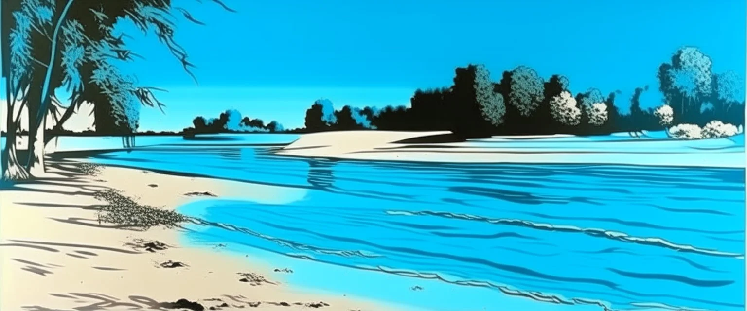 A light blue beautiful Danube beach painted by Andy Warhol