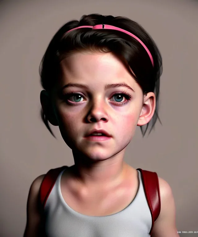 Kristen stewart toddler, full body, dramatic lighting, hyper realistic