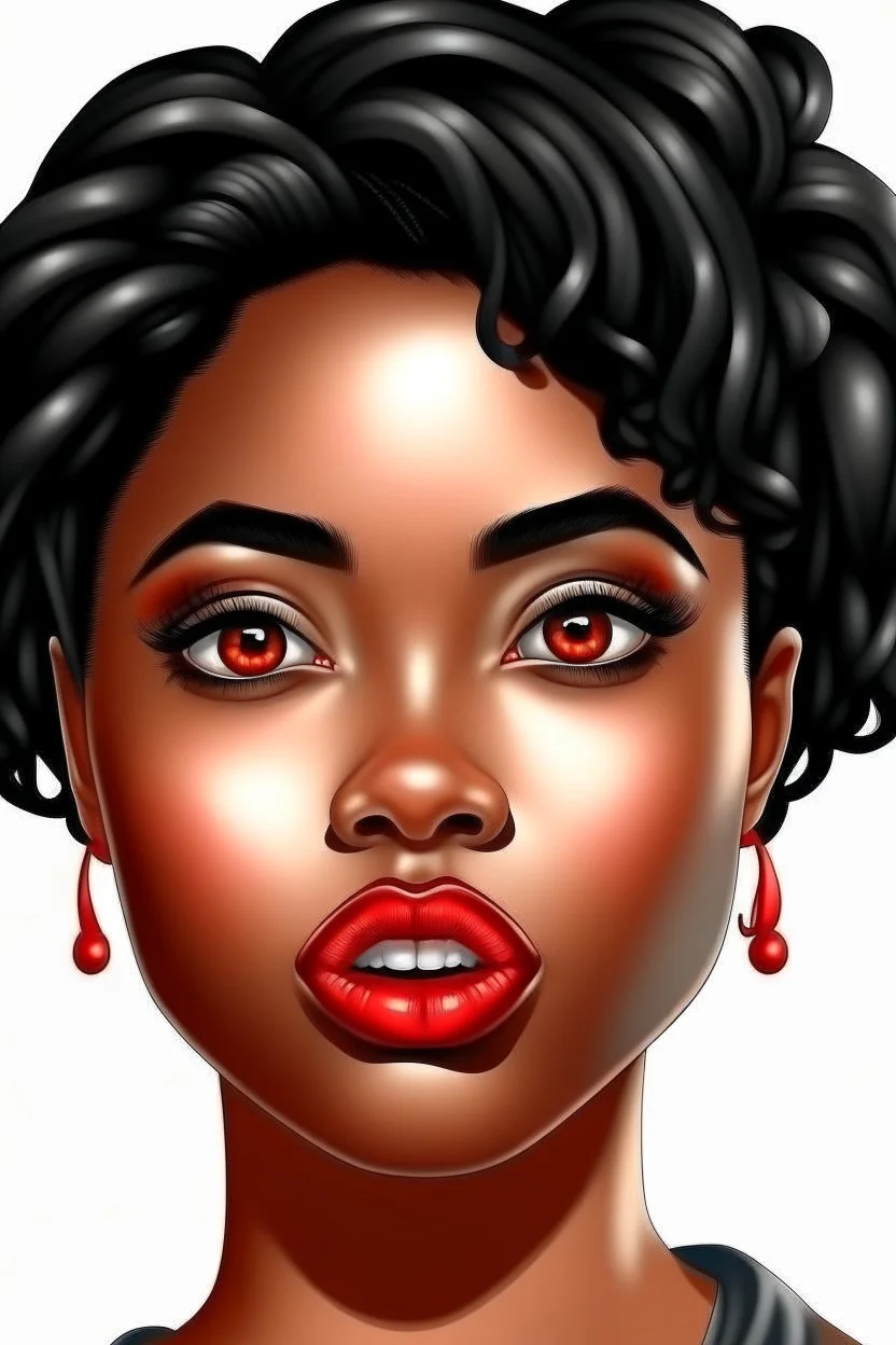 Realistic Black Girl's Face with Lipstick, Farapopier, Beautiful Hairstyle (Front-Facing Camera Position)