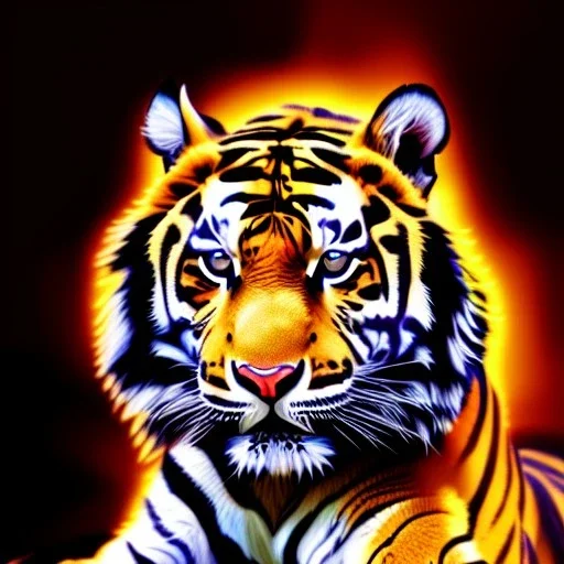 Ultra detailed fullbody Portrait in oil on canvas of a Giant Tiger on fire,extremely detailed digital painting, extremely detailed face, crystal clear eyes, mystical colors ,perfectly centered image, perfect composition, rim light, beautiful lighting,masterpiece ,8k, stunning scene, raytracing, anatomically correct, in the style of Steve Jung and robert e howard and Wizyakuza and Ohrai Noriyoshi and Simon Bisley and uncannyknack.