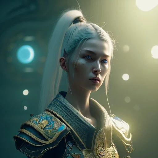 Nordic caucasian Woman samurai, cyberpunk, highly detailed, art stations, concept art, smooth, unreal engine 5, god rays, ray tracing, RTX, nanite polygons, lumen lighting, ultra detail, volumetric lighting, 3d, finely drawn, high definition, high resolution