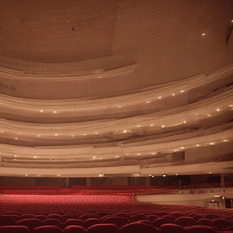 a single chair on stage under spotlight at an empty symphony hall