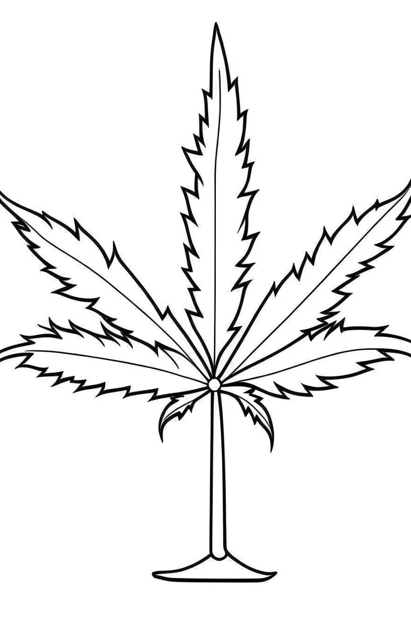 Coloring page for toodlers, with a cute marijuana leaf, very Bold outlines and white background, minimal number of elements, very simple, very thick outlines