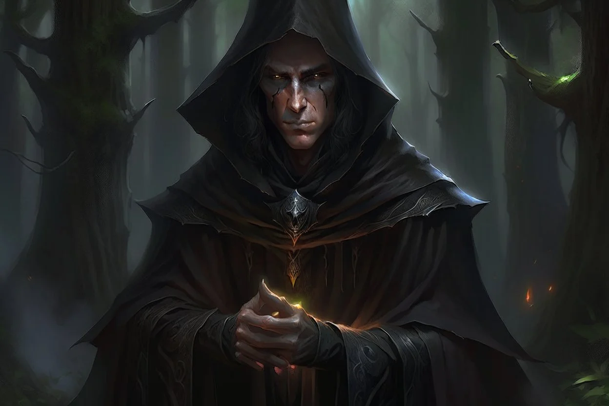 cloaked and dark hooded sorcerer