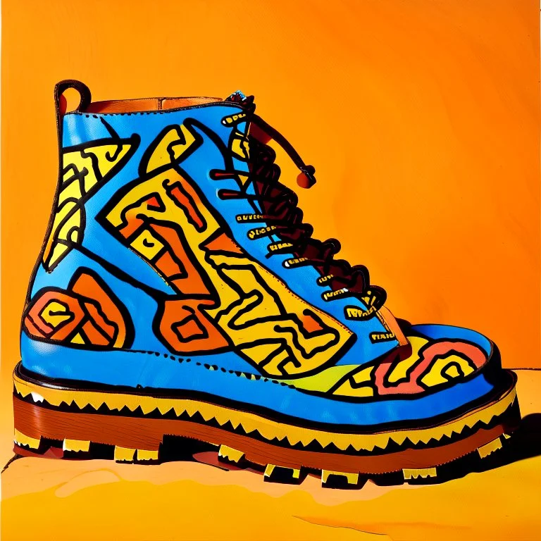 brown moutain shoes , art, oil drawing, bright, keith haring, picasso