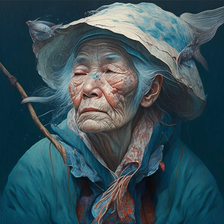 dream portrait of old female fisherman by james jean