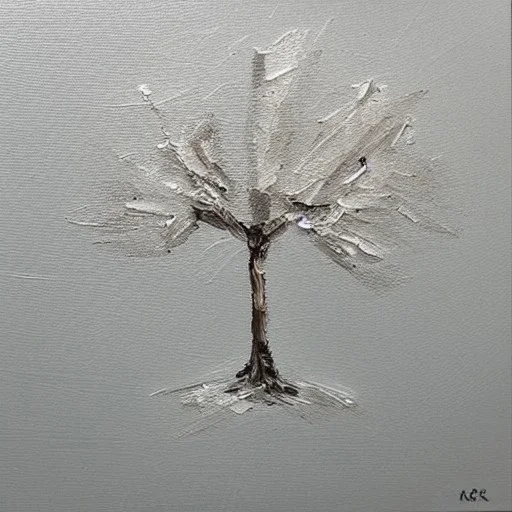 tiny oil painting of tree in white fog, plain white background, solid white background, tiny white canvas, tiny white frame, plain white wall, melancholy, tender, moody, vintage, delicate arrangement, beautiful composition, etsy, aesthetic layout, plain solid white background