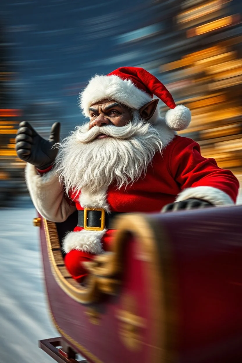 santa beast motion blur background in sleigh