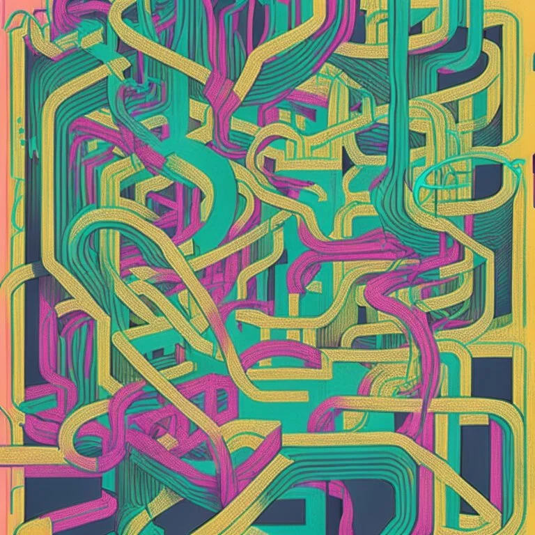 Composition featuring a tangled maze representing the initial curiosity and allure of drugs. postercolour sketch,