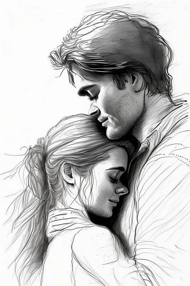 Sketch drawing of couple embrace