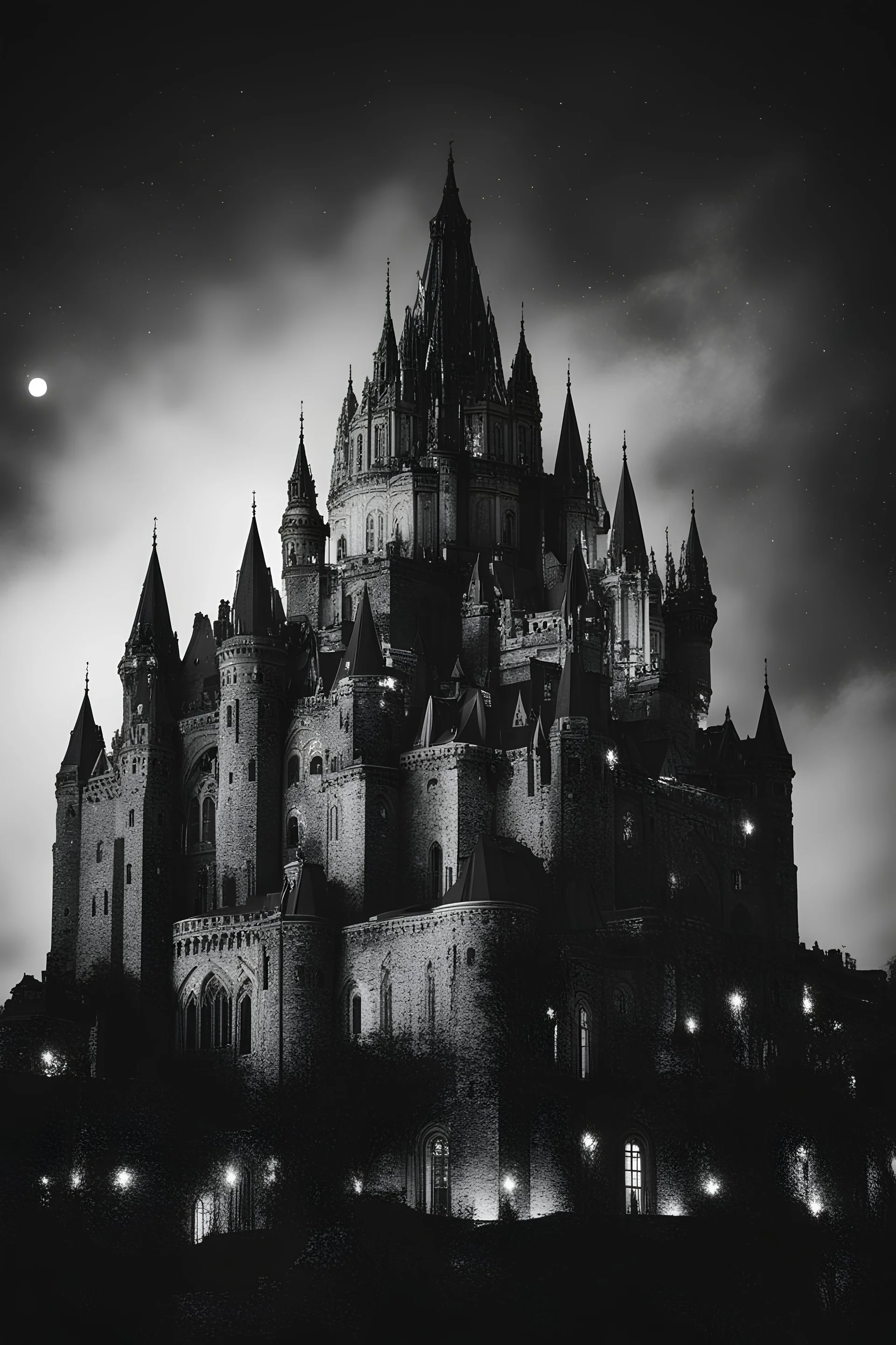 goth, castle, black and white, modern, fancy, royal court, cosmos, night, city, capitol, buildings, colors, reality