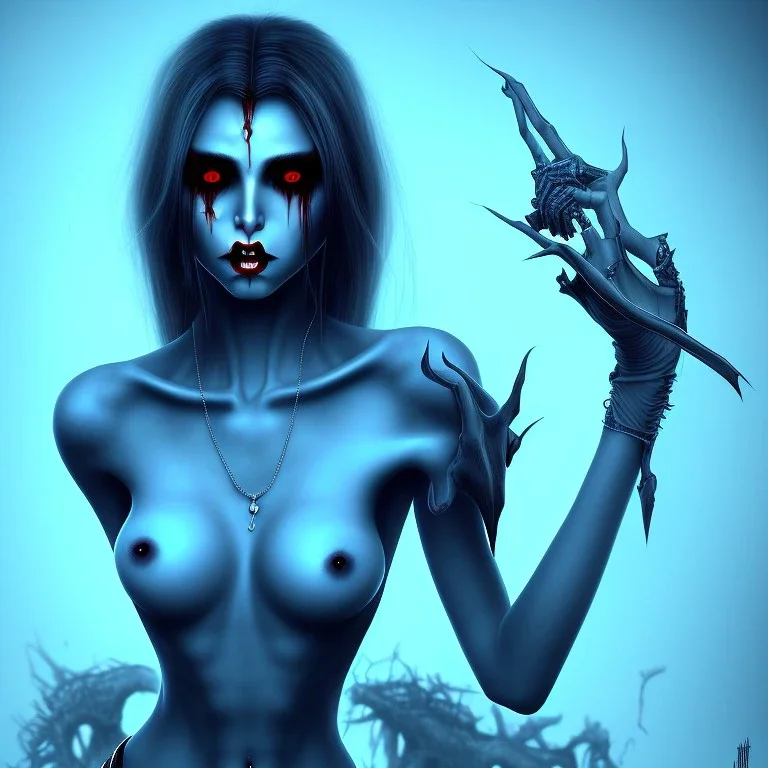 horror female vampire blue background