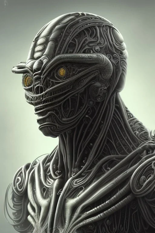 evil berserker, alien, tron, bitcoin eyes, 8k, finely detailed, photo realistic, hr giger